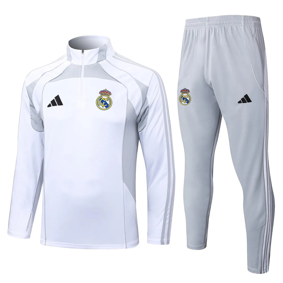 Agasalho Real Madrid 2025/26 Cinza / Branco - Com Fecho