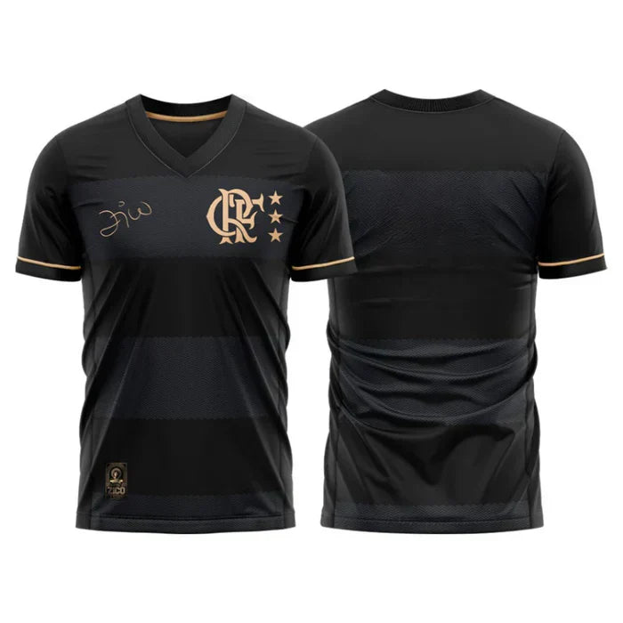 Camisa Flamengo Zico 1981 Preto e Ouro Retrô Masculina