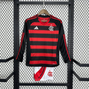 Kit Infantil Flamengo 2025/26 Home Manga Longa