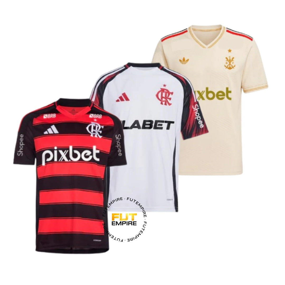 Combo Flamengo Home+Away+Third 2025/26 - Versão Torcedor