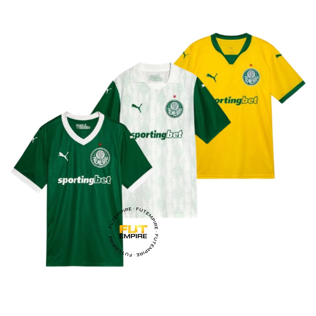 Combo Palmeiras Home+Away+Third 2025/26 Com Patrocinios - Versão Torcedor